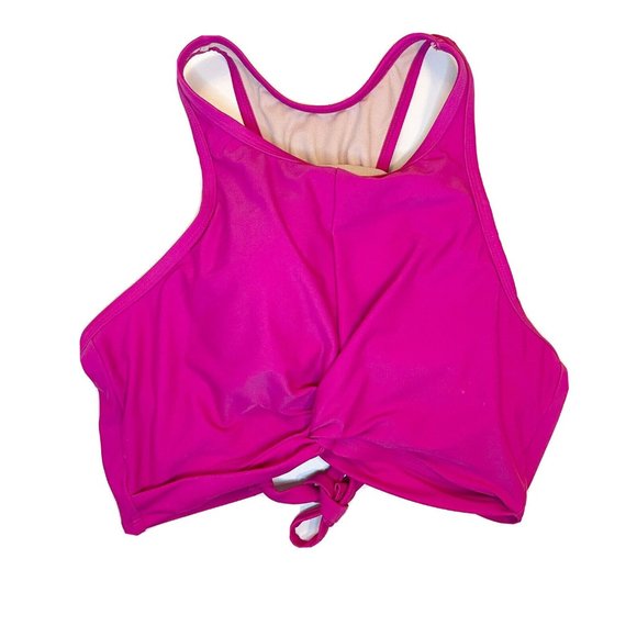 Kona Sol Swim Kona Sol Hot Pink Longline Twist Bikini Top High Neck